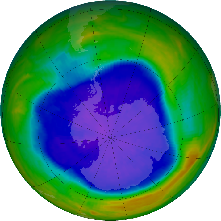 Antarctic ozone map for 14 September 2001